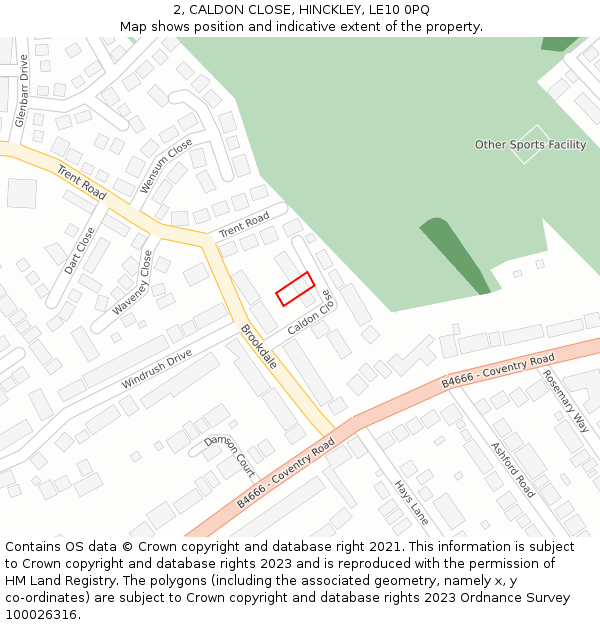 2, CALDON CLOSE, HINCKLEY, LE10 0PQ: Location map and indicative extent of plot