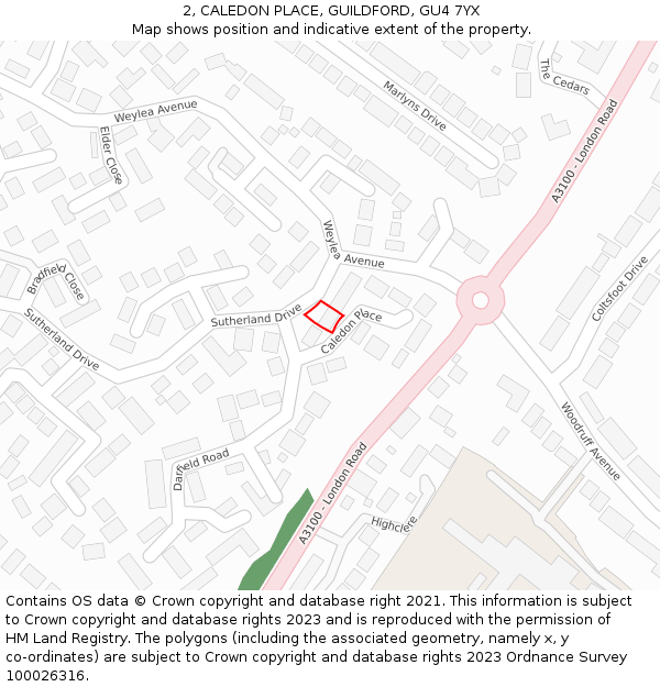 2, CALEDON PLACE, GUILDFORD, GU4 7YX: Location map and indicative extent of plot