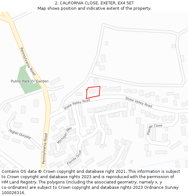 2, CALIFORNIA CLOSE, EXETER, EX4 5ET: Location map and indicative extent of plot