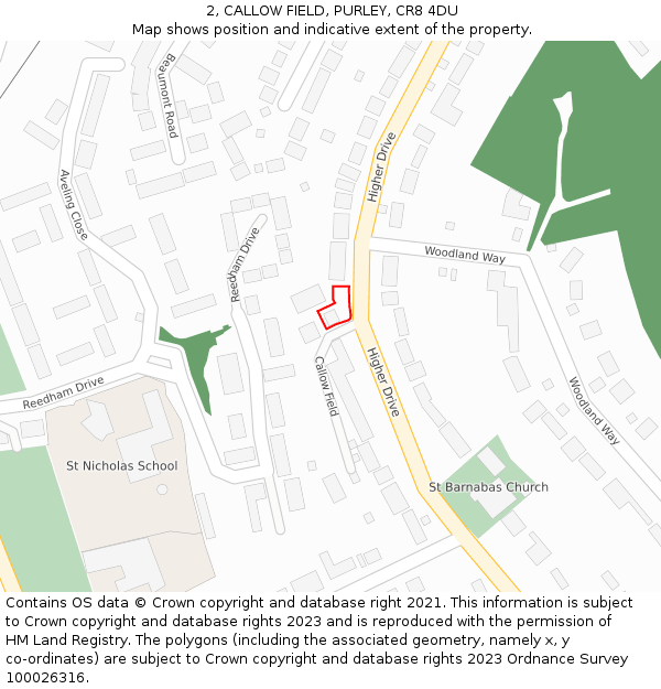 2, CALLOW FIELD, PURLEY, CR8 4DU: Location map and indicative extent of plot