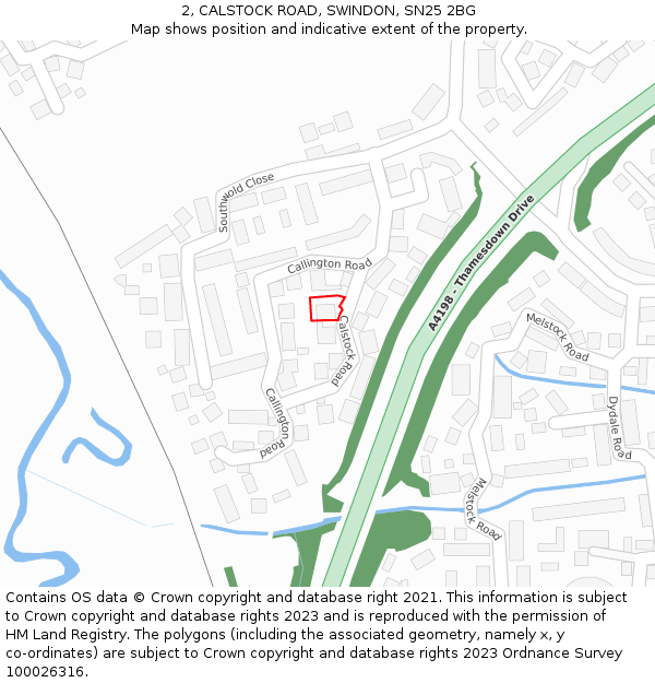 2, CALSTOCK ROAD, SWINDON, SN25 2BG: Location map and indicative extent of plot