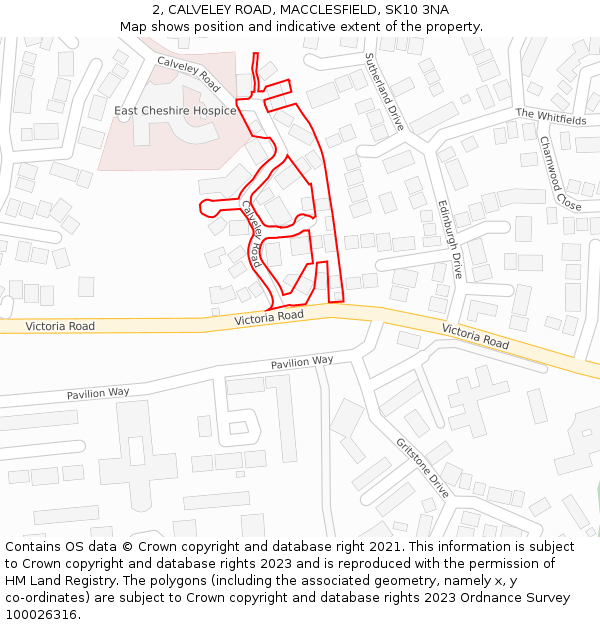 2, CALVELEY ROAD, MACCLESFIELD, SK10 3NA: Location map and indicative extent of plot