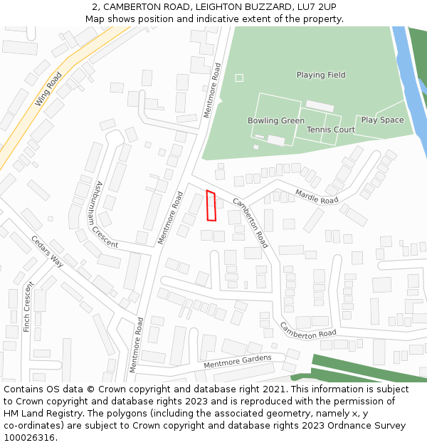 2, CAMBERTON ROAD, LEIGHTON BUZZARD, LU7 2UP: Location map and indicative extent of plot
