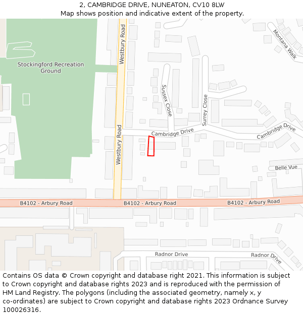 2, CAMBRIDGE DRIVE, NUNEATON, CV10 8LW: Location map and indicative extent of plot