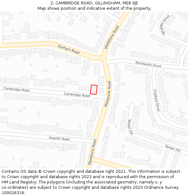 2, CAMBRIDGE ROAD, GILLINGHAM, ME8 0JE: Location map and indicative extent of plot