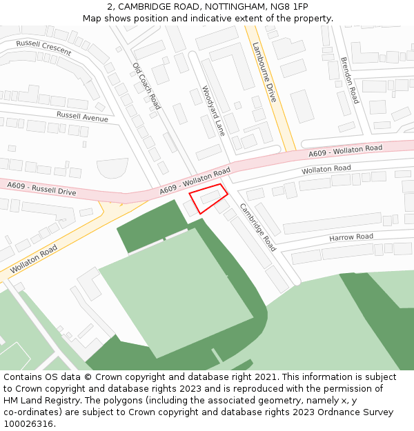 2, CAMBRIDGE ROAD, NOTTINGHAM, NG8 1FP: Location map and indicative extent of plot