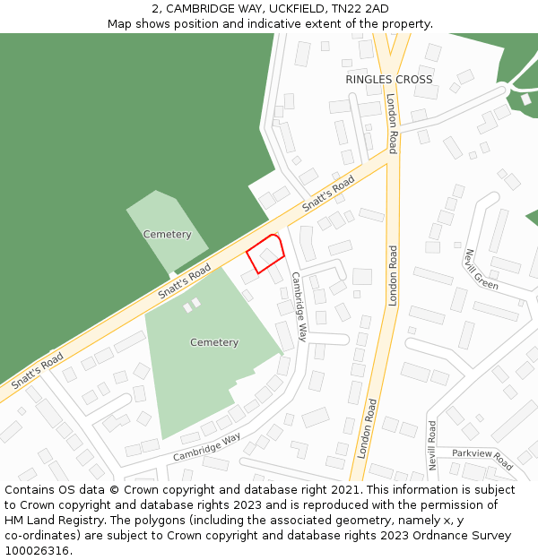 2, CAMBRIDGE WAY, UCKFIELD, TN22 2AD: Location map and indicative extent of plot