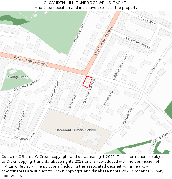 2, CAMDEN HILL, TUNBRIDGE WELLS, TN2 4TH: Location map and indicative extent of plot