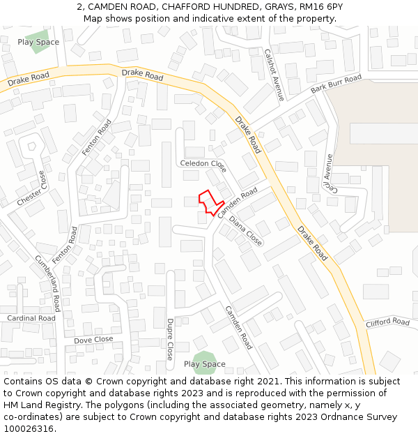 2, CAMDEN ROAD, CHAFFORD HUNDRED, GRAYS, RM16 6PY: Location map and indicative extent of plot