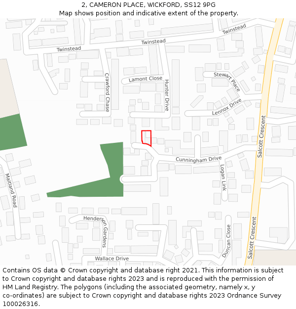 2, CAMERON PLACE, WICKFORD, SS12 9PG: Location map and indicative extent of plot