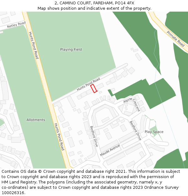 2, CAMINO COURT, FAREHAM, PO14 4FX: Location map and indicative extent of plot