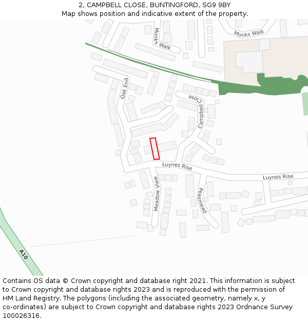 2, CAMPBELL CLOSE, BUNTINGFORD, SG9 9BY: Location map and indicative extent of plot