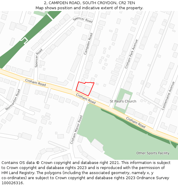 2, CAMPDEN ROAD, SOUTH CROYDON, CR2 7EN: Location map and indicative extent of plot