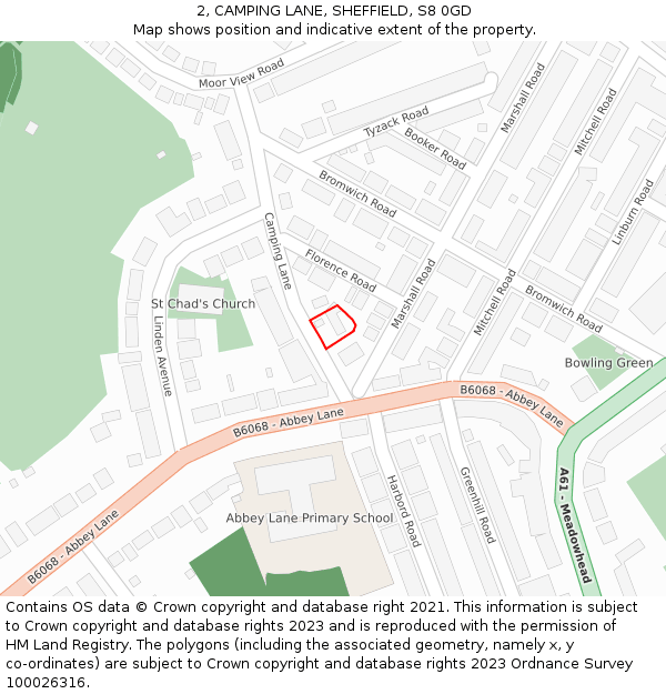 2, CAMPING LANE, SHEFFIELD, S8 0GD: Location map and indicative extent of plot