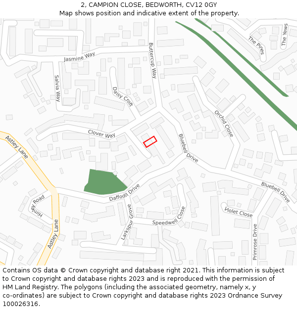 2, CAMPION CLOSE, BEDWORTH, CV12 0GY: Location map and indicative extent of plot