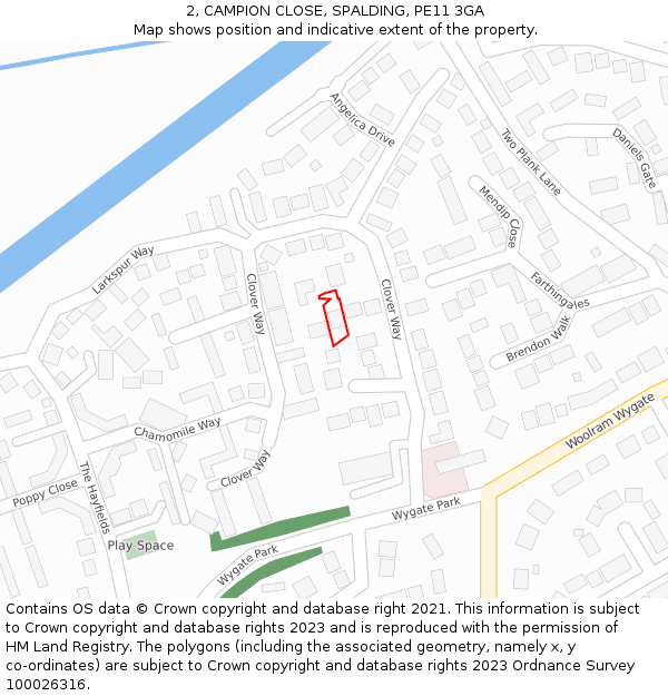 2, CAMPION CLOSE, SPALDING, PE11 3GA: Location map and indicative extent of plot