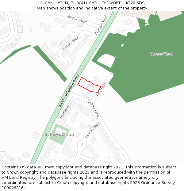 2, CAN HATCH, BURGH HEATH, TADWORTH, KT20 6DS: Location map and indicative extent of plot