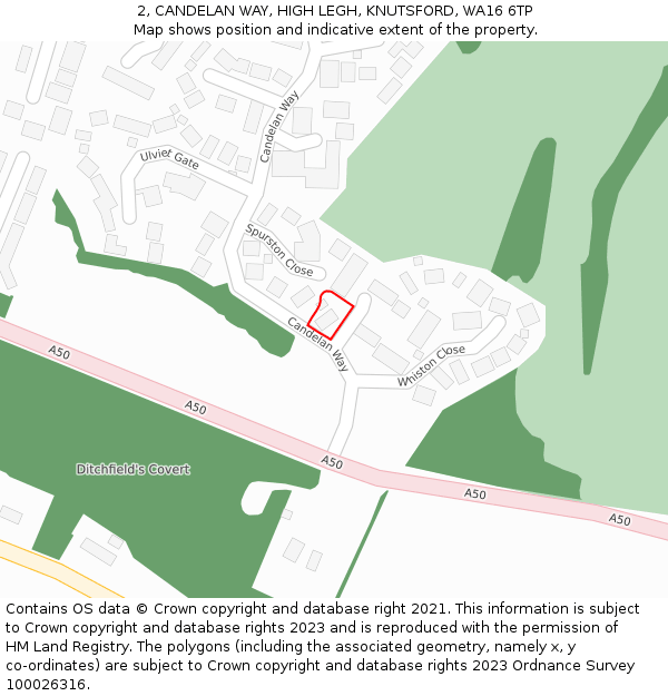 2, CANDELAN WAY, HIGH LEGH, KNUTSFORD, WA16 6TP: Location map and indicative extent of plot