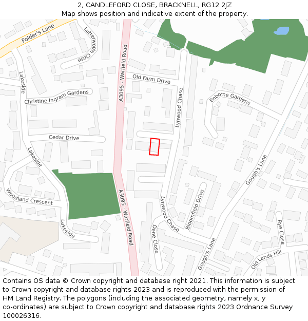 2, CANDLEFORD CLOSE, BRACKNELL, RG12 2JZ: Location map and indicative extent of plot