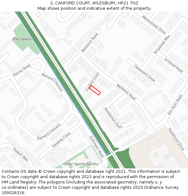 2, CANFORD COURT, AYLESBURY, HP21 7NZ: Location map and indicative extent of plot