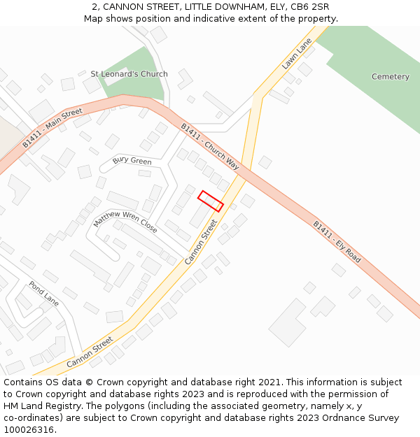 2, CANNON STREET, LITTLE DOWNHAM, ELY, CB6 2SR: Location map and indicative extent of plot