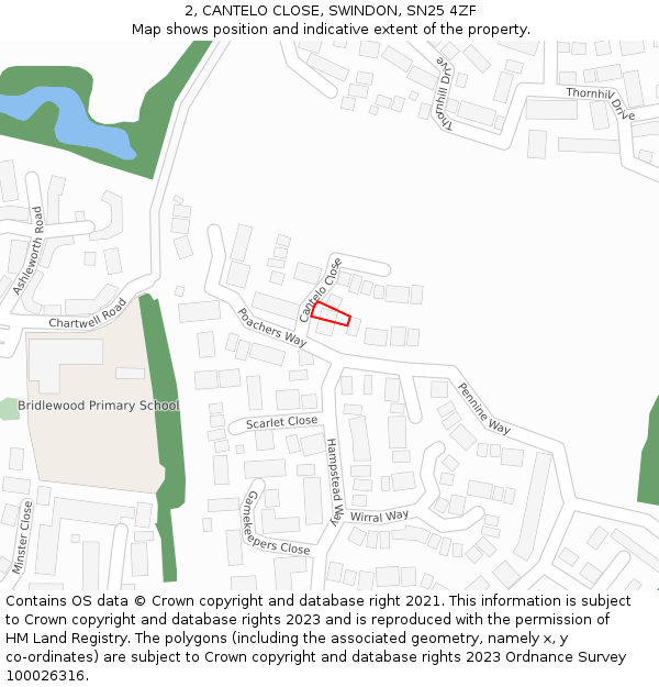 2, CANTELO CLOSE, SWINDON, SN25 4ZF: Location map and indicative extent of plot