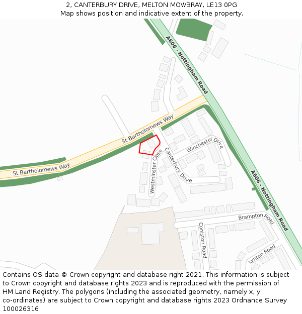 2, CANTERBURY DRIVE, MELTON MOWBRAY, LE13 0PG: Location map and indicative extent of plot