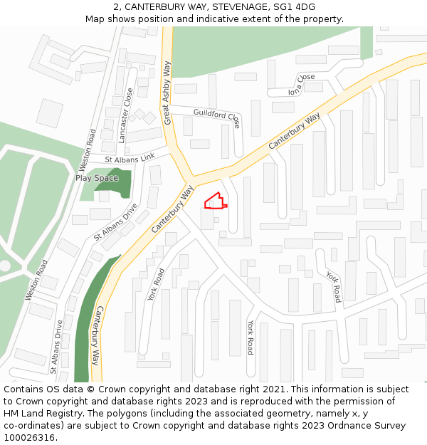 2, CANTERBURY WAY, STEVENAGE, SG1 4DG: Location map and indicative extent of plot