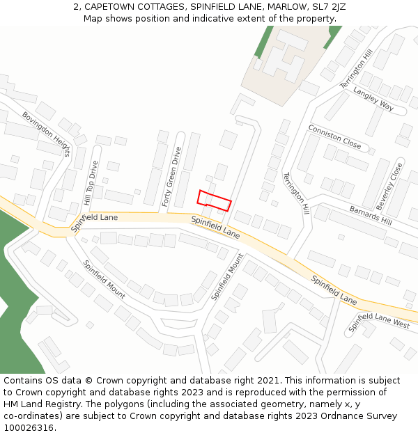 2, CAPETOWN COTTAGES, SPINFIELD LANE, MARLOW, SL7 2JZ: Location map and indicative extent of plot