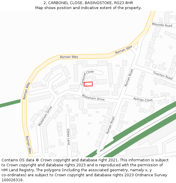 2, CARBONEL CLOSE, BASINGSTOKE, RG23 8HR: Location map and indicative extent of plot