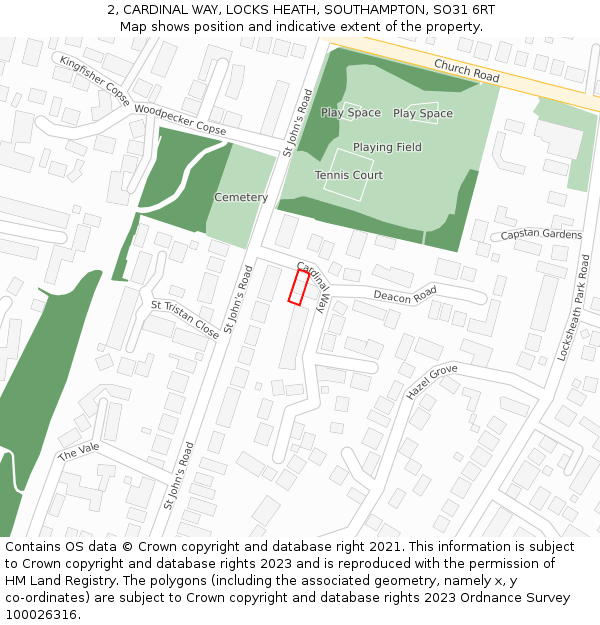 2, CARDINAL WAY, LOCKS HEATH, SOUTHAMPTON, SO31 6RT: Location map and indicative extent of plot