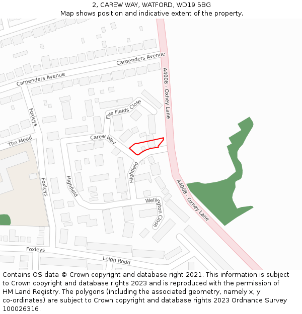 2, CAREW WAY, WATFORD, WD19 5BG: Location map and indicative extent of plot