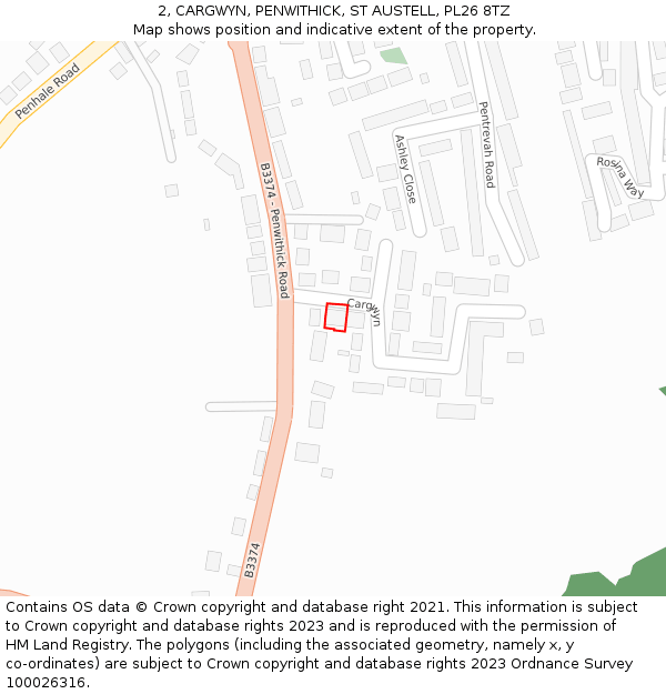 2, CARGWYN, PENWITHICK, ST AUSTELL, PL26 8TZ: Location map and indicative extent of plot