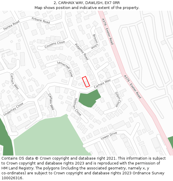 2, CARHAIX WAY, DAWLISH, EX7 0RR: Location map and indicative extent of plot