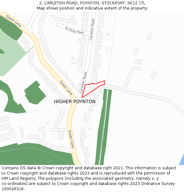 2, CARLETON ROAD, POYNTON, STOCKPORT, SK12 1TL: Location map and indicative extent of plot