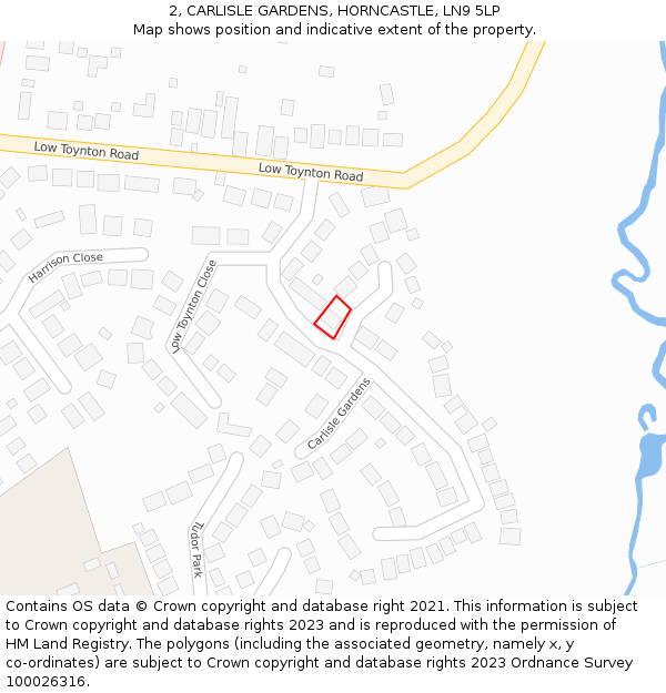 2, CARLISLE GARDENS, HORNCASTLE, LN9 5LP: Location map and indicative extent of plot