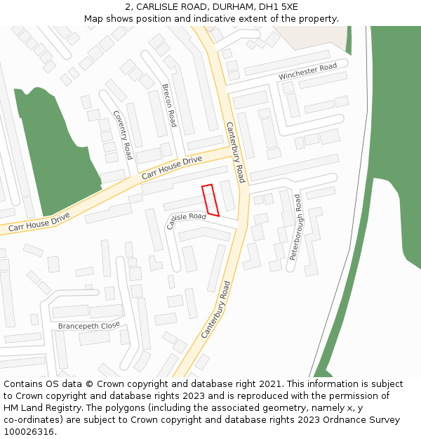 2, CARLISLE ROAD, DURHAM, DH1 5XE: Location map and indicative extent of plot
