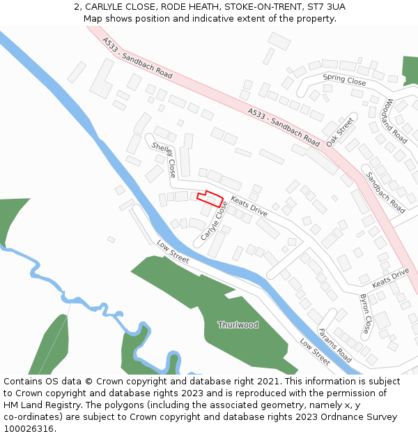 2, CARLYLE CLOSE, RODE HEATH, STOKE-ON-TRENT, ST7 3UA: Location map and indicative extent of plot