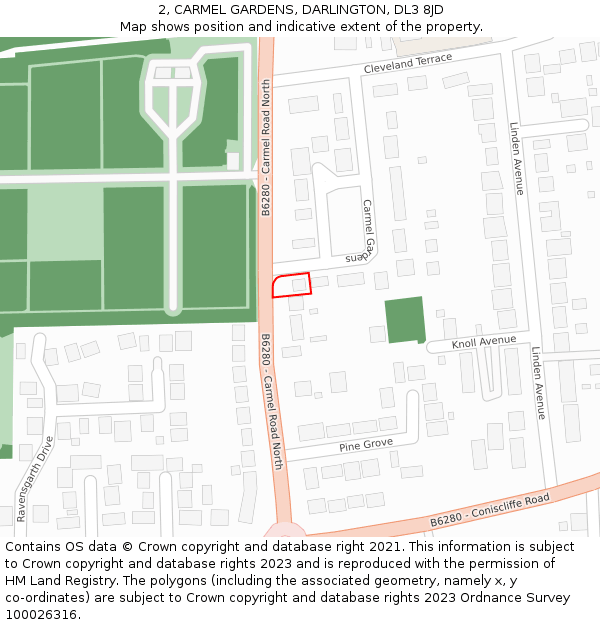 2, CARMEL GARDENS, DARLINGTON, DL3 8JD: Location map and indicative extent of plot