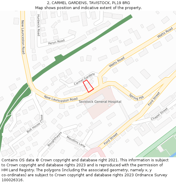 2, CARMEL GARDENS, TAVISTOCK, PL19 8RG: Location map and indicative extent of plot