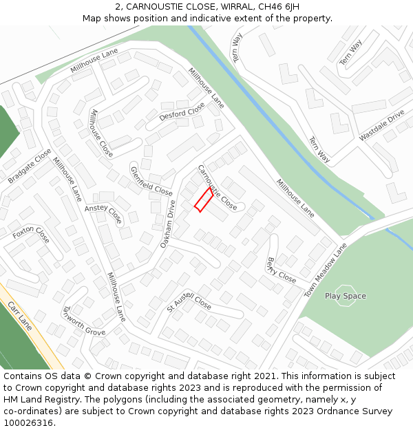 2, CARNOUSTIE CLOSE, WIRRAL, CH46 6JH: Location map and indicative extent of plot