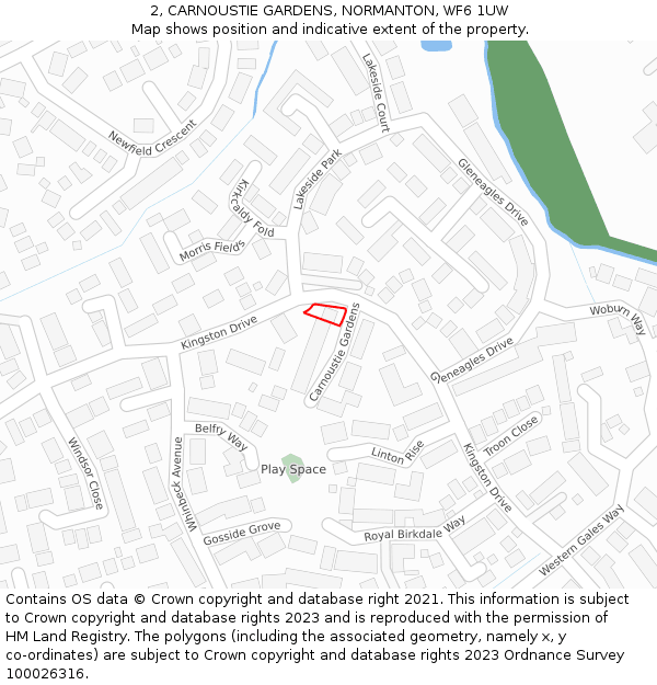 2, CARNOUSTIE GARDENS, NORMANTON, WF6 1UW: Location map and indicative extent of plot