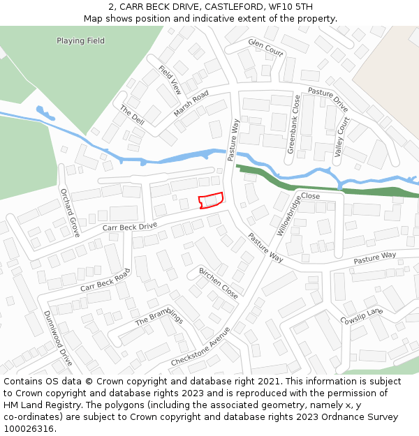 2, CARR BECK DRIVE, CASTLEFORD, WF10 5TH: Location map and indicative extent of plot