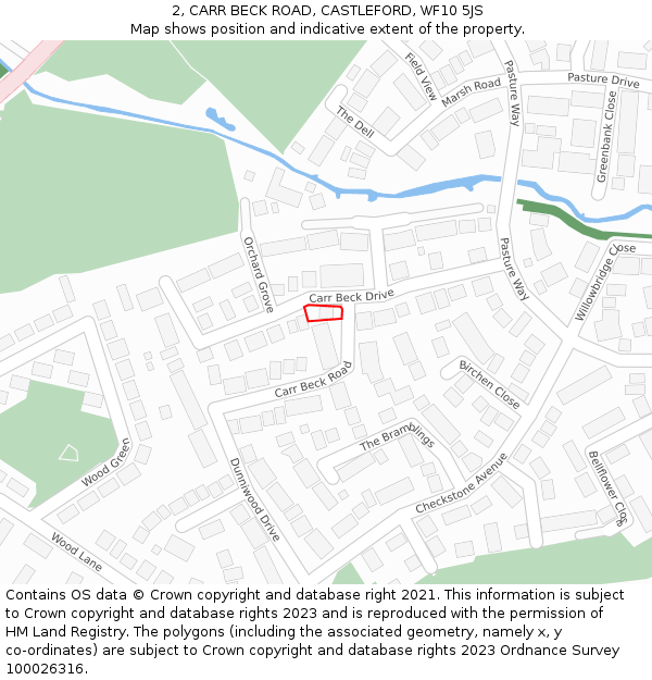 2, CARR BECK ROAD, CASTLEFORD, WF10 5JS: Location map and indicative extent of plot