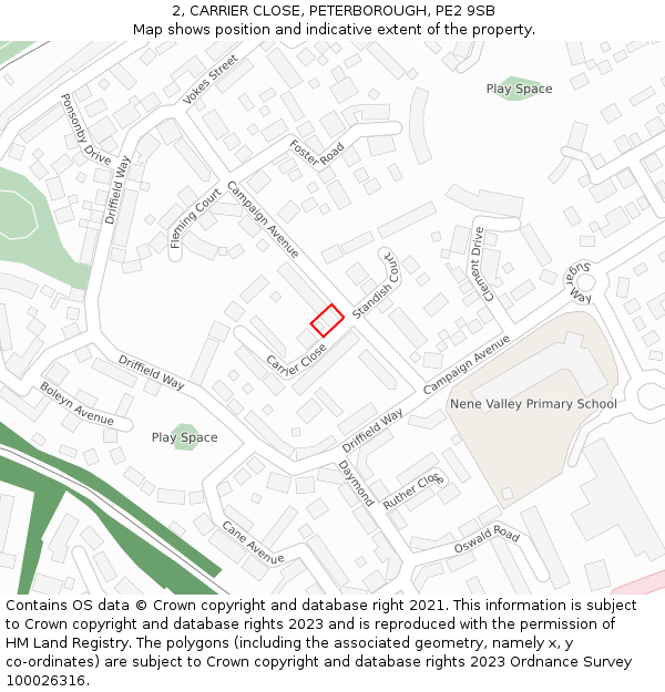 2, CARRIER CLOSE, PETERBOROUGH, PE2 9SB: Location map and indicative extent of plot