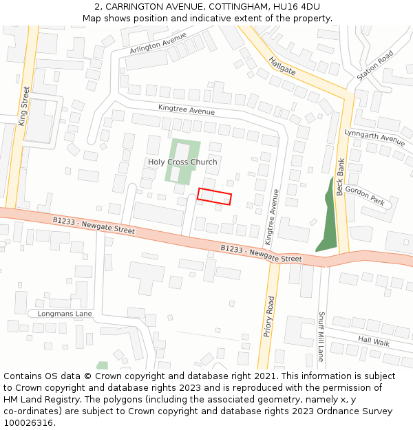 2, CARRINGTON AVENUE, COTTINGHAM, HU16 4DU: Location map and indicative extent of plot