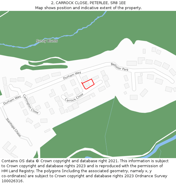 2, CARROCK CLOSE, PETERLEE, SR8 1EE: Location map and indicative extent of plot