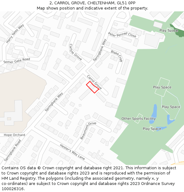 2, CARROL GROVE, CHELTENHAM, GL51 0PP: Location map and indicative extent of plot