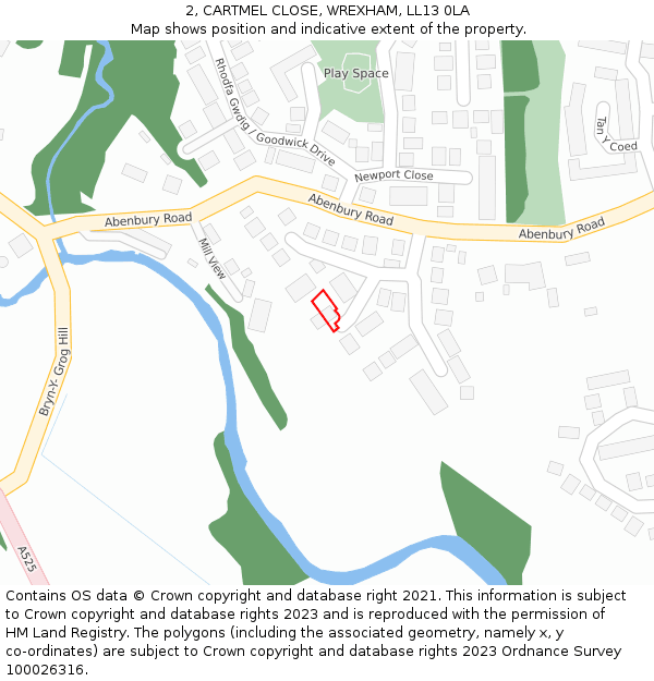 2, CARTMEL CLOSE, WREXHAM, LL13 0LA: Location map and indicative extent of plot