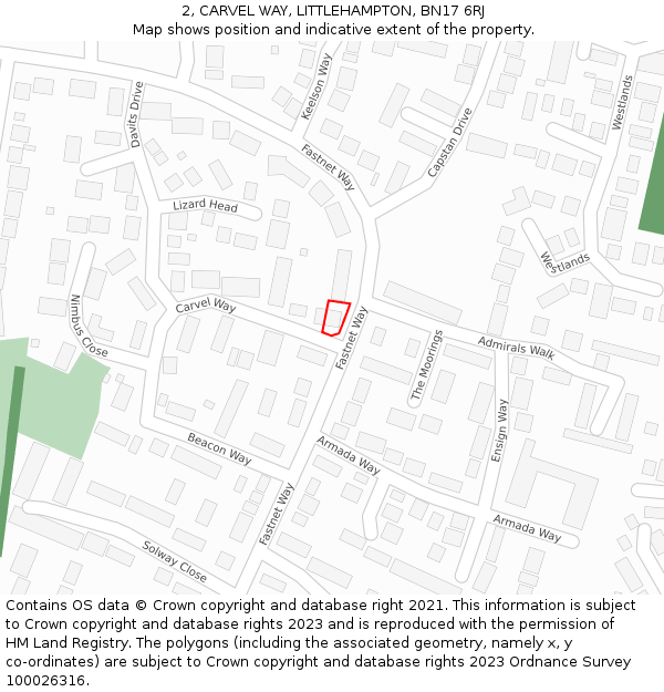 2, CARVEL WAY, LITTLEHAMPTON, BN17 6RJ: Location map and indicative extent of plot